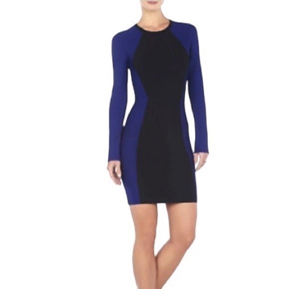 BCBGMaxAzria Ribbed Two-Tone Bodycon Mini Dress in Blue/Black - Picture 1 of 11